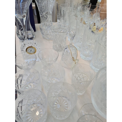 220 - Assorted glassware to include cut crystal vase, Royal Doulton crystal vase, Royal Doulton clock, dri... 