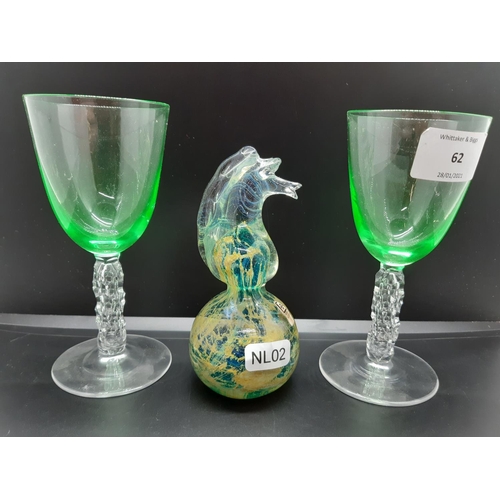 62 - Four items, a Mdina art glass seahorse paperweight, jade circular bowl - approx. 10cm diameter and t... 