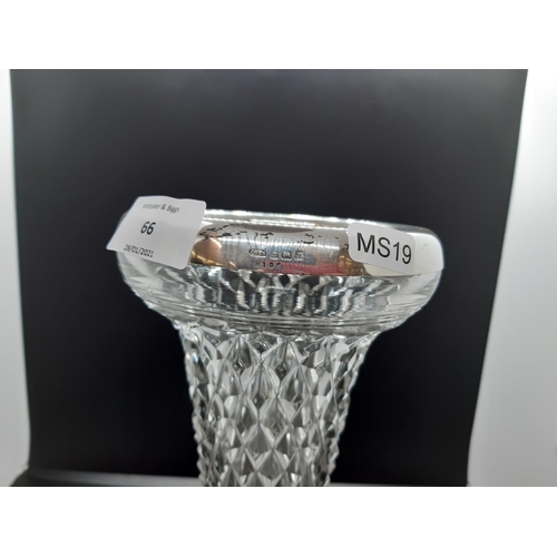 66 - An Art Deco cut glass trumpet vase with hallmarked Birmingham silver rim dated 1924 - approx. 24cm h... 