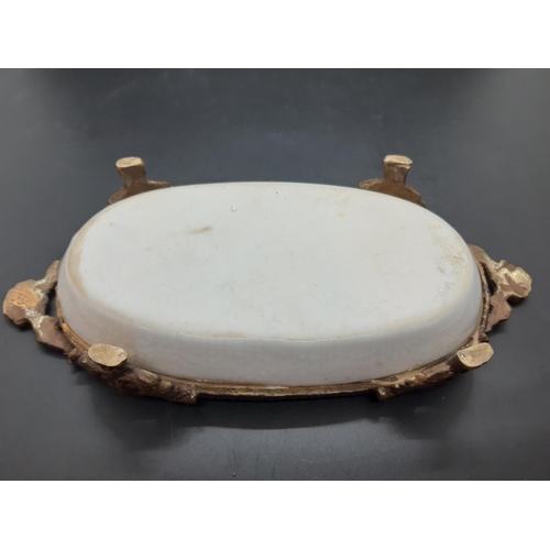 69 - A 19th century blue and white porcelain soap dish with brass mount - approx. 20cm wide