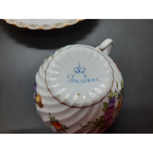 78 - Five pieces of Dresden hand painted porcelain to include three early 20th century items painted on H... 