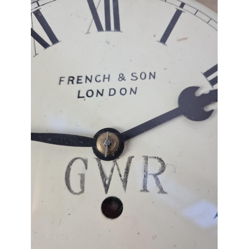 93 - A 19th century style 'French & Son of London' single fusee wall clock with painted GWR centre, pendu... 