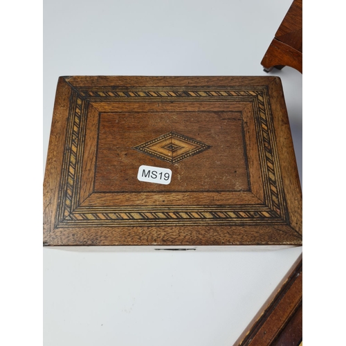 98 - Three items, a Victorian inlaid mahogany jewellery box, small Edwardian inlaid mahogany tray and an ... 