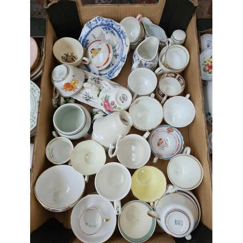 1280 - Four boxes of mixed china to include Paragon Victoria Rose, Royal Grafton, Elizabethan, Royal Doulto... 