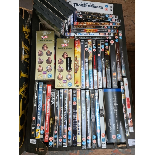 1294 - Three boxes of DVDs to include Twilight, Transformers and X-Men box sets, original Italian Job, The ... 