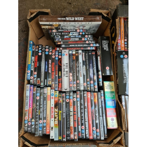 1294 - Three boxes of DVDs to include Twilight, Transformers and X-Men box sets, original Italian Job, The ... 