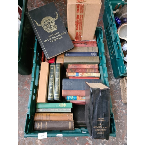 1312 - A box of collectable vintage books to include Folklore Myths & Legends of Britain, Gone With the Win... 