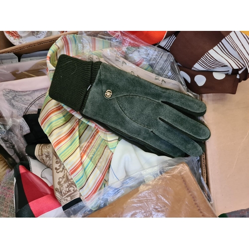 1328 - One box containing vintage handkerchiefs, ladies gloves, clothes brush etc.