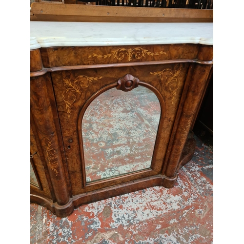 307 - A Victorian inlaid burr walnut and marble top credenza - approx. 150cm wide x 89cm high x 47cm deep