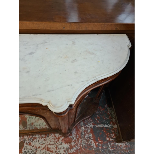 307 - A Victorian inlaid burr walnut and marble top credenza - approx. 150cm wide x 89cm high x 47cm deep