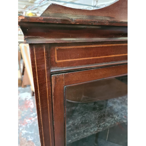 314 - An Edwardian inlaid mahogany wall mountable corner cabinet - approx. 96cm high