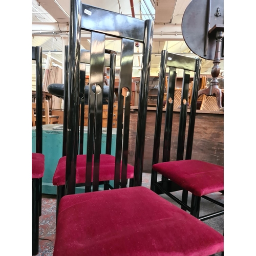 324 - A set of ten contemporary black high back dining chairs in the manner of Charles Rennie Mackintosh