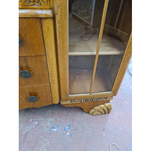 329 - A vintage oak side by side bureau bookcase - approx. 120cm wide x 148cm high x 32cm deep