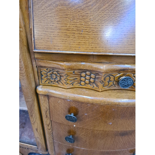 329 - A vintage oak side by side bureau bookcase - approx. 120cm wide x 148cm high x 32cm deep