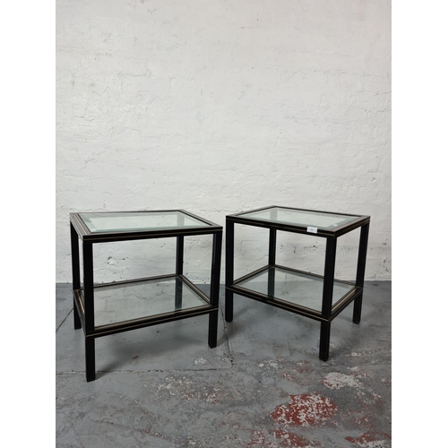 333 - A pair of 1970s Pierre Vandel of Paris black lacquered and glass two tier side tables - approx. 50cm... 