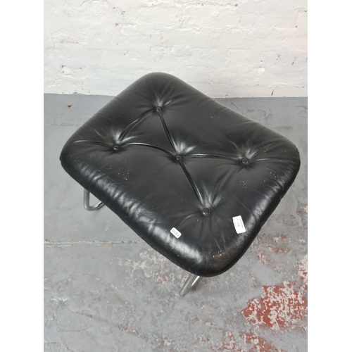 342 - A 1970s Pieff style black vinyl and chrome footstool