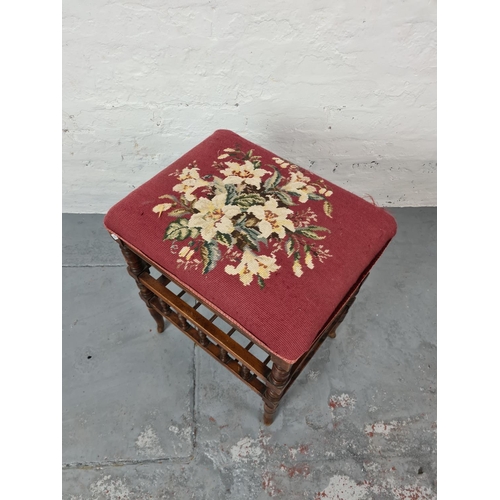 371 - An Edwardian mahogany and tapestry dressing table stool