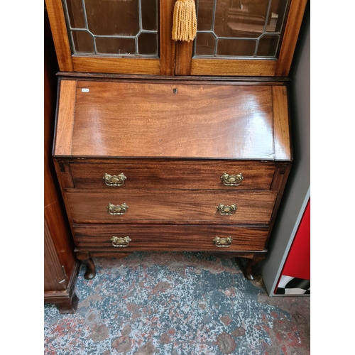 392 - An early 20th century mahogany bureau bookcase - approx. 205cm high x 93cm wide x 46cm deep