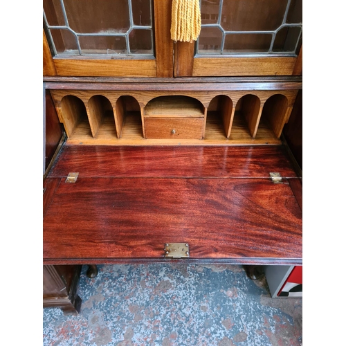 392 - An early 20th century mahogany bureau bookcase - approx. 205cm high x 93cm wide x 46cm deep