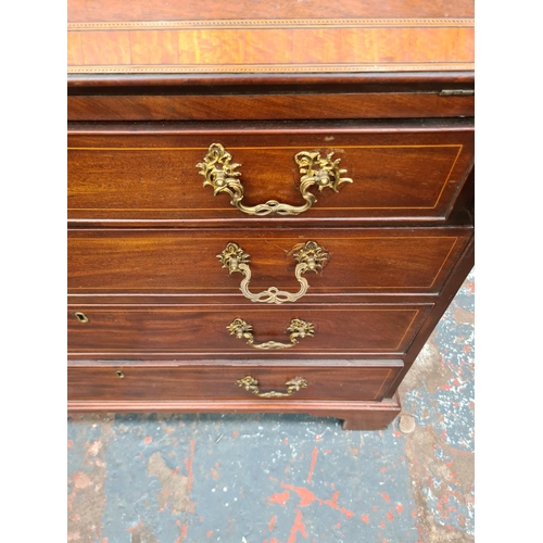 402 - A fine 19th century inlaid mahogany bureau bookcase, the figured fall front with broad satinwood ban... 