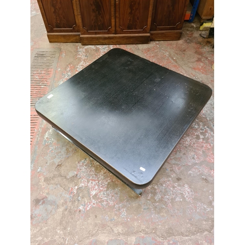 434 - A modern black ash and chrome coffee table - approx. 88cm square x 31cm high