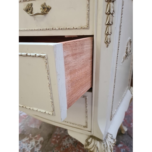 437 - A French style cream and gilt bedside cabinet on cabriole supports - approx. 61cm wide x 75cm high x... 