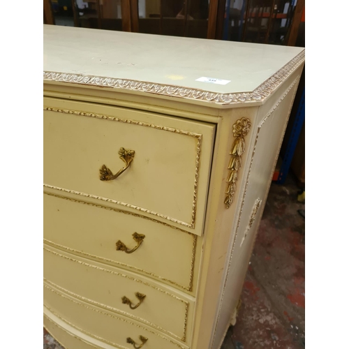 439 - A French style cream and gilt chest of five drawers - approx. 91cm wide x 109cm high x 48cm deep