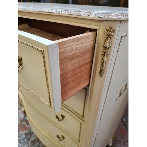 439 - A French style cream and gilt chest of five drawers - approx. 91cm wide x 109cm high x 48cm deep