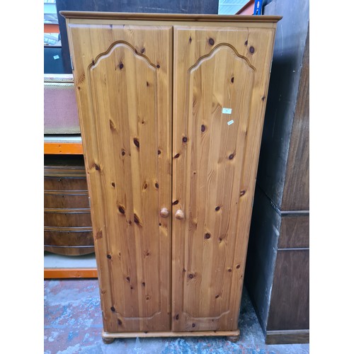 441 - A modern pine double wardrobe - approx. 85cm wide x 178 cm high x 53cm deep