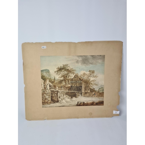 269 - An unframed Flemish watercolour and ink depicting water mill scene signed lower left approx. 39cm x ... 