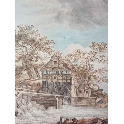 269 - An unframed Flemish watercolour and ink depicting water mill scene signed lower left approx. 39cm x ... 