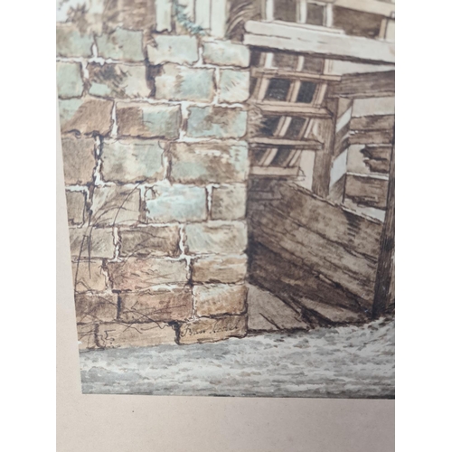 269 - An unframed Flemish watercolour and ink depicting water mill scene signed lower left approx. 39cm x ... 