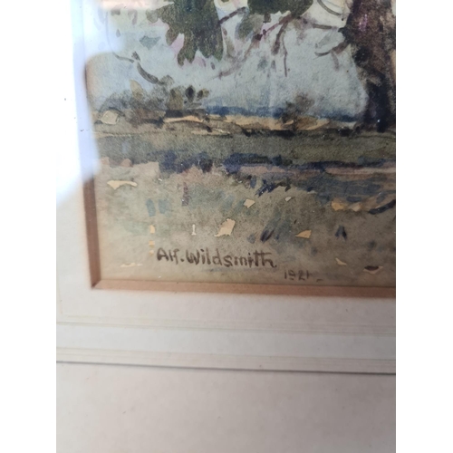 273 - An early 20th century black framed watercolour depicting cattle in field with trees titled 'A Septem... 