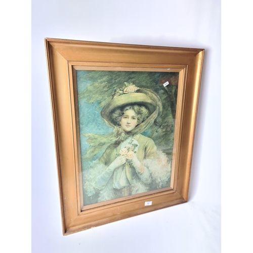 280 - A large gilt framed print depicting a lady titled 'Autumn Roses' approx. 75cm x 63cm