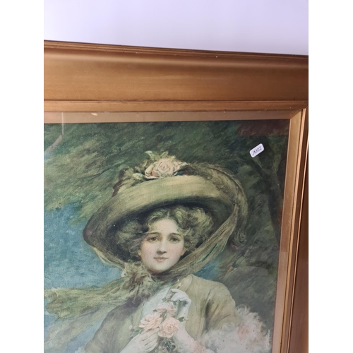 280 - A large gilt framed print depicting a lady titled 'Autumn Roses' approx. 75cm x 63cm