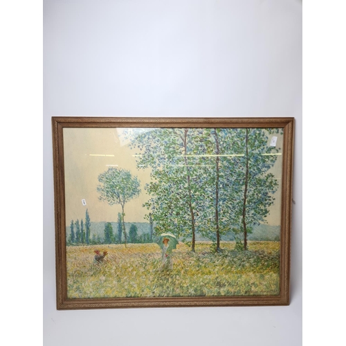 282 - A large framed print of Claude Monet's 'Fields In Spring' original painted in 1887 approx. 95cm x 77... 