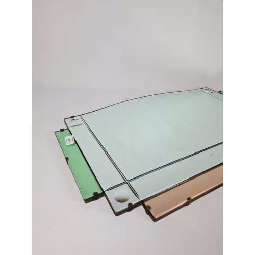 283 - An Art Deco green and copper cultured wall hanging bevelled edge wall mirror - approx. 69cm wide x 4... 