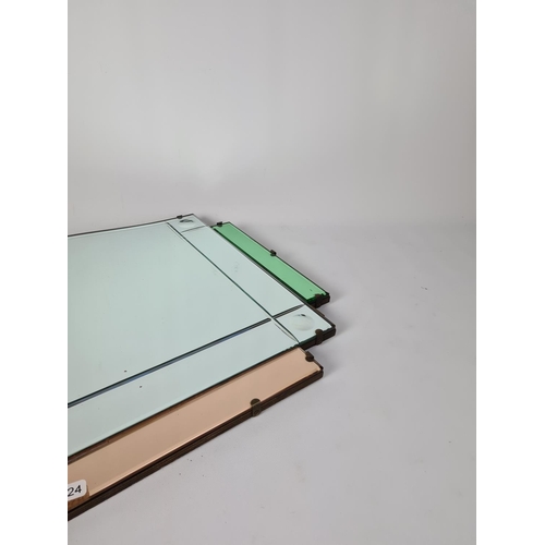 283 - An Art Deco green and copper cultured wall hanging bevelled edge wall mirror - approx. 69cm wide x 4... 