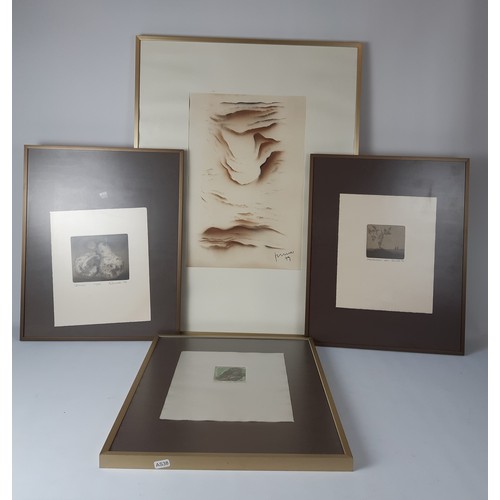 281A - Four framed pictures, three German limited edition pencil signed and numbered prints titled 'Eule', ... 