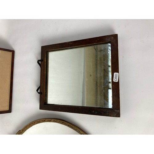 293 - Three items, two vintage wall mirrors and one mahogany framed black and white photograph of a soldie... 