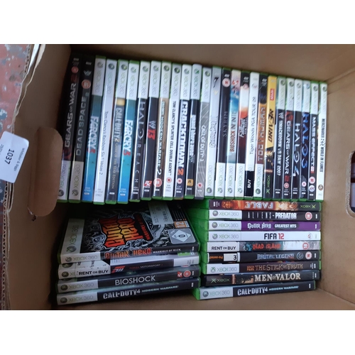 1037 - Three boxes containing Sony PSP with film and game discs, Original Xbox and Xbox 360 games to includ... 