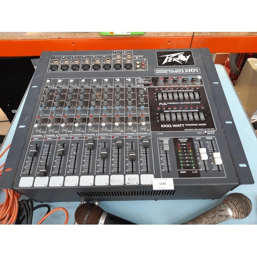 1040 - A Peavey PA system to include XR800F+ 1000w powered mixer, pair Hisys 1RX speakers, pair Pro-Sub spe... 