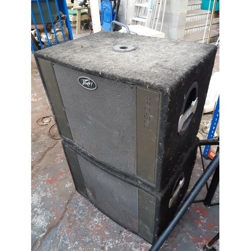 1040 - A Peavey PA system to include XR800F+ 1000w powered mixer, pair Hisys 1RX speakers, pair Pro-Sub spe... 