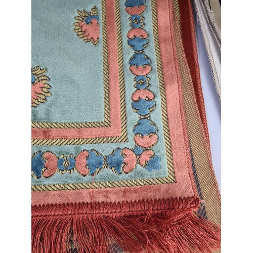 308 - Two vintage Kadifeteks Turkish rugs - beige rug approx. 106cm x 66cm and turquoise rug approx. 110cm... 