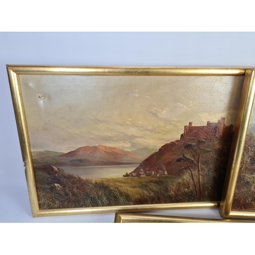 312 - Three gilt framed oil on canvas paintings by F.E. Jamieson