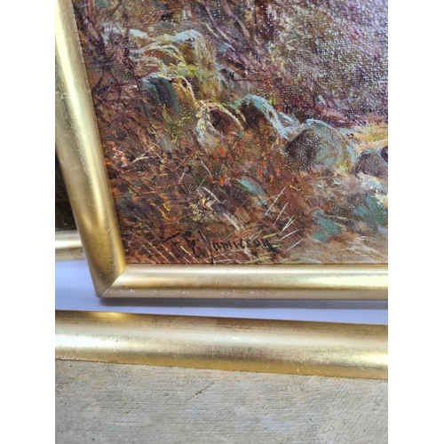 312 - Three gilt framed oil on canvas paintings by F.E. Jamieson