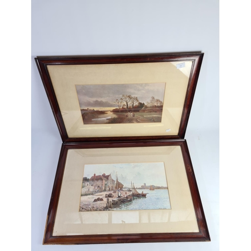 330 - Five various framed pictures to include two pastel and pencil pictures of sailing ship scenes by J. ... 