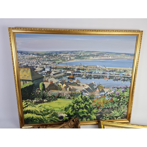 336 - Three gilt framed oil on canvas paintings to include one of Newlyn harbour, one of a coastal scene s... 