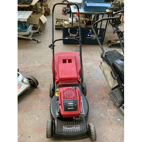 1264 - A black and red Mountfield HP470 petrol lawnmower with Briggs & Stratton engine and grass collector