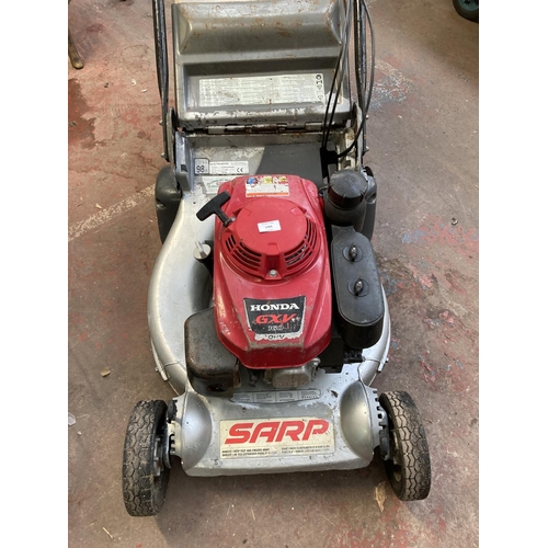 1265 - A black red and grey Sarp petrol roller mower with Honda GXV160 engine and grass collector